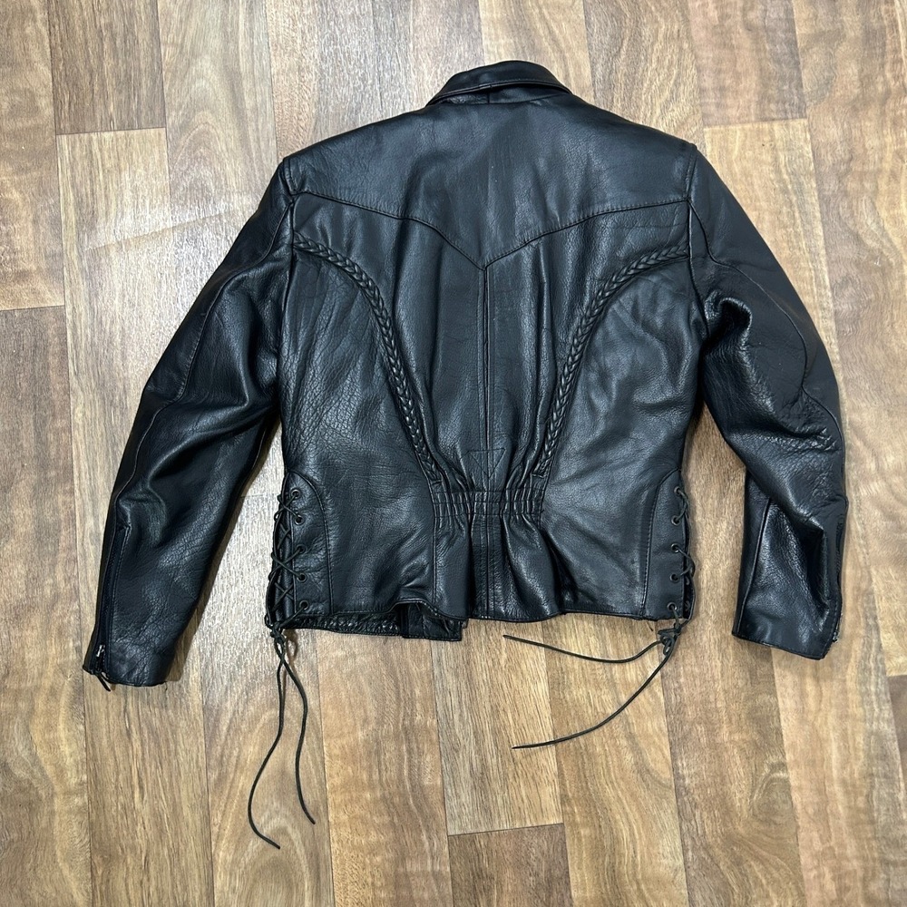 Milwaukee Leather Motorcycle Jacket S Black Braided Genuine Leather Heavy Moto - Picture 4 of 16